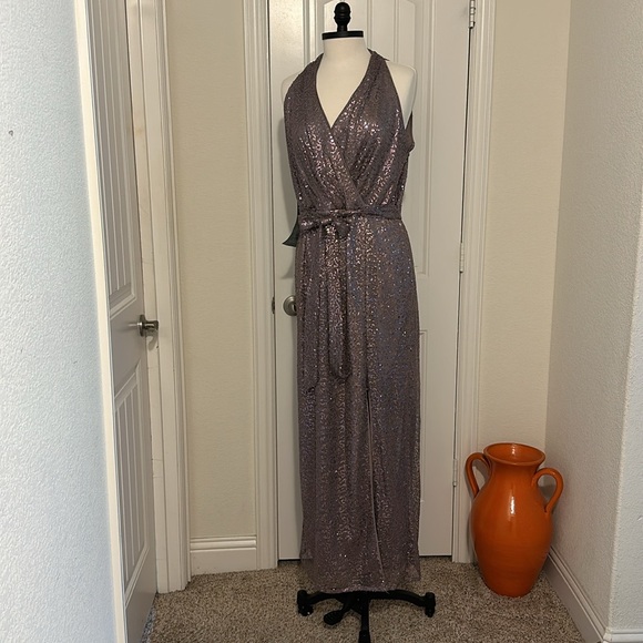 Lilac Metallic Halter Style Formal - Picture 2 of 11